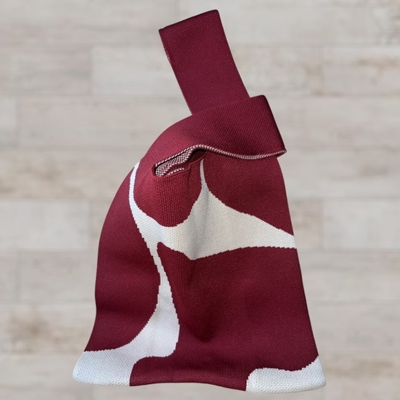 Burgundy-White Abstract, Thick-Knitted Small Wristlet/Mini Tote Bag NWT - Picture 11 of 13